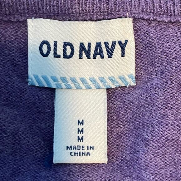 Y2K Old Navy Sweater Purple Blue Knit Long Sleeve V-neck Pull-Over M - Picture 3 of 5